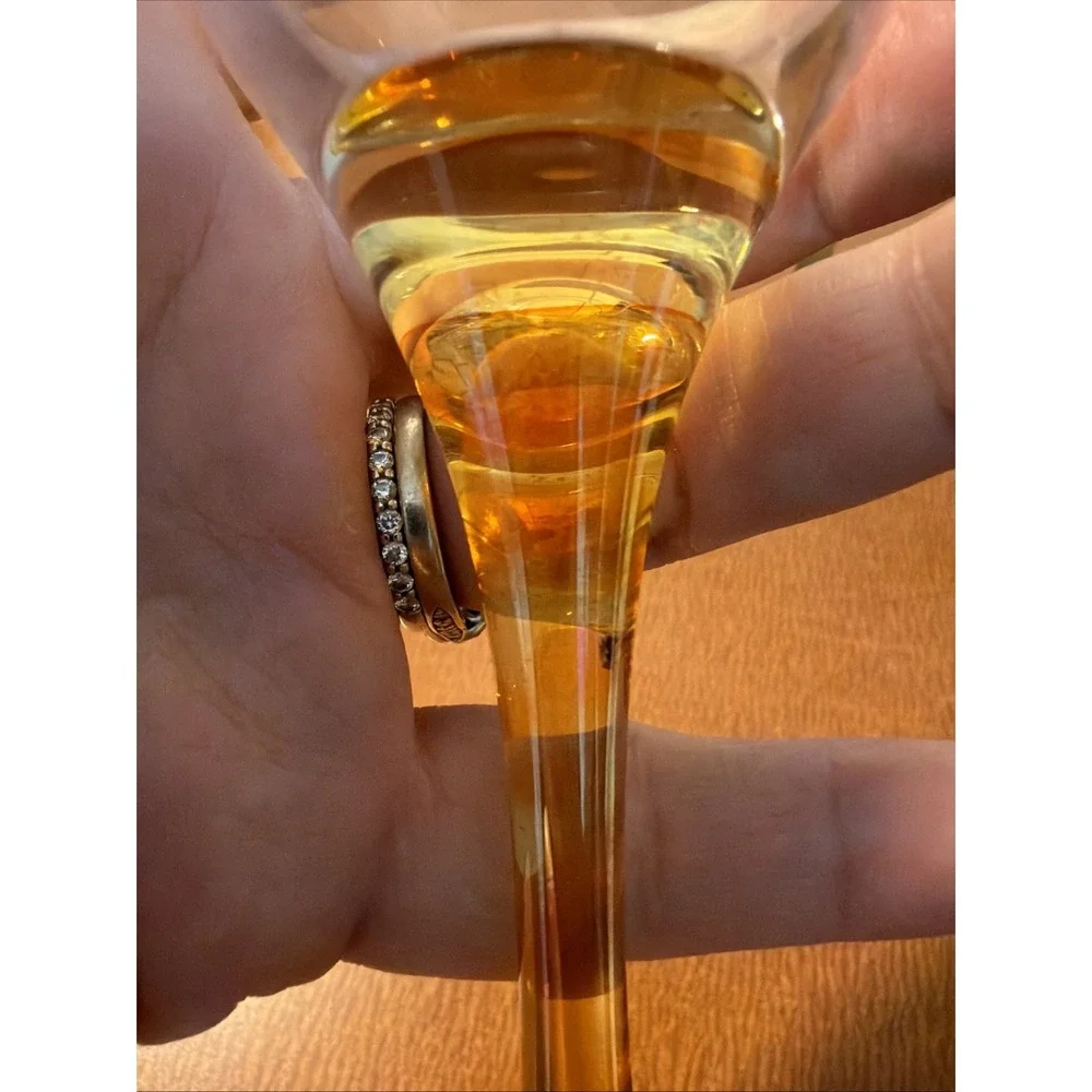 Vtg Champagne Toasting Flutes Colored Iridescent Stem Gold Trim Wedding Set Of 4